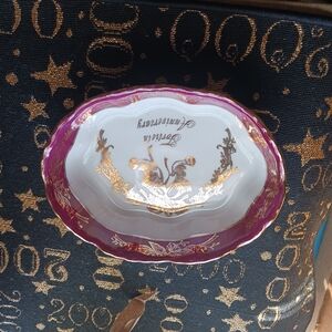 Lefton Fortieth Anniversary dish. Trinket or candy. Rose pink edge with gold